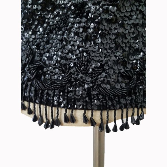 Vtg 60s Black Wool Sequined Hand Beaded Top M - Picture 4 of 10